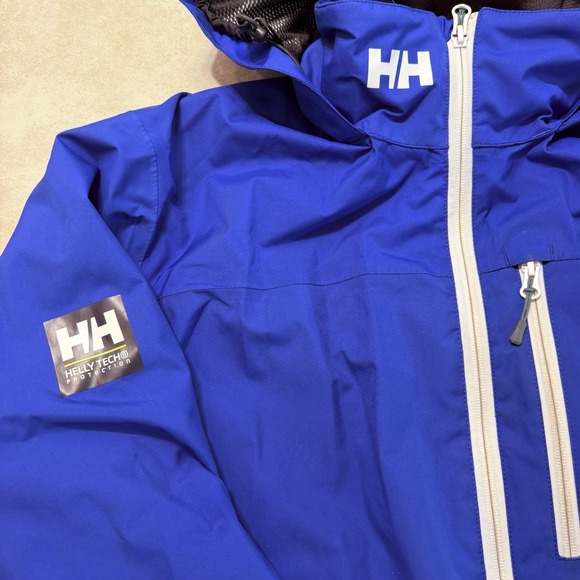 Helly Hansen Helly Tech Hooded Rain Jacket Mens Large Blue Waterproof Shell - Picture 2 of 11